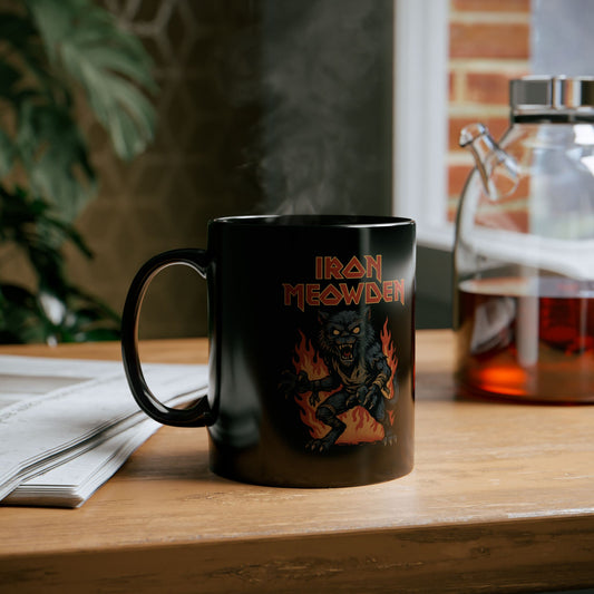 Iron Meowden Black Mug - Perfect Gift for Metal Fans, Cat Lovers, Coffee Lovers, Birthday, Halloween, Concerts