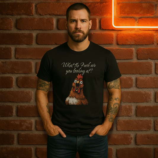 “What the Fuck Are You Looking At?” Funny Angry Chicken T-Shirt