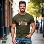 Man wearing Christmas Cats Group / Holiday Cat Squad Shirt in military green, showcasing vibrant holiday design.