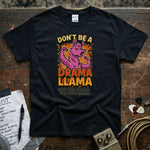Don’t Be a Drama Llama – Save the Drama for Your Mama Shirt showcased on a black tee with vibrant graphic design.