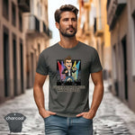 Man wearing Fueled by Applause and Alcohol Shirt, showcasing rock energy and bold stage illustration.