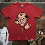 Grumpy Old Man Flipping Middle Finger Shirt on a vibrant red tee with a bold graphic design