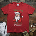 Why Be Jolly When You Can Be Miserable - Grumpy Santa Shirt in vibrant red with a humorous Santa graphic.