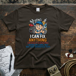 I Can Fix Anything Unless It’s Electric | Funny Mechanic T-Shirt featuring a playful mechanic graphic.