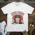 Make Russia Drunk Again Shirt with a cartoon character holding a drink, perfect for casual wear.