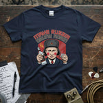 Make Russia Drunk Again Shirt featuring a humorous graphic design on a navy tee, perfect for everyday wear.