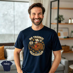 No Thanks! Eat Tofu – This Bird Bites Back Shirt displayed on a man in a navy tee, showcasing vibrant graphic print.