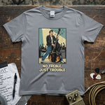 No Treble Just Trouble | Funny Bass Player Musician Shirt featuring a cool bassist graphic on a soft grey tee.