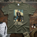 No Treble Just Trouble | Funny Bass Player Musician Shirt featuring a lively bass player.