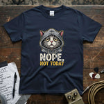 Nope, Not Today Shirt featuring a cool cat design on a navy tee, perfect for a casual day.