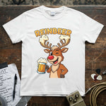 Reinbeer β Drunk Reindeer With Beer Shirt featuring a cheerful reindeer holding a beer.