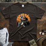 Rockabilly Bass Player Shirt featuring a cartoon character playing a double bass with a concert background.
