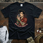 Rockin’ Around the Christmas Tree – Rockabilly Singer Shirt featuring a retro singer design on a black tee.