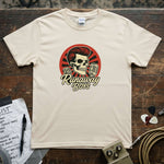 The Runaway Boys - Official Band Merch T-Shirt featuring a skull graphic and microphone design on a cream tee.