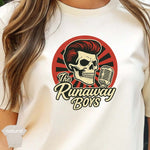 The Runaway Boys - Official Band Merch T-Shirt featuring skull and microphone design on premium tee.