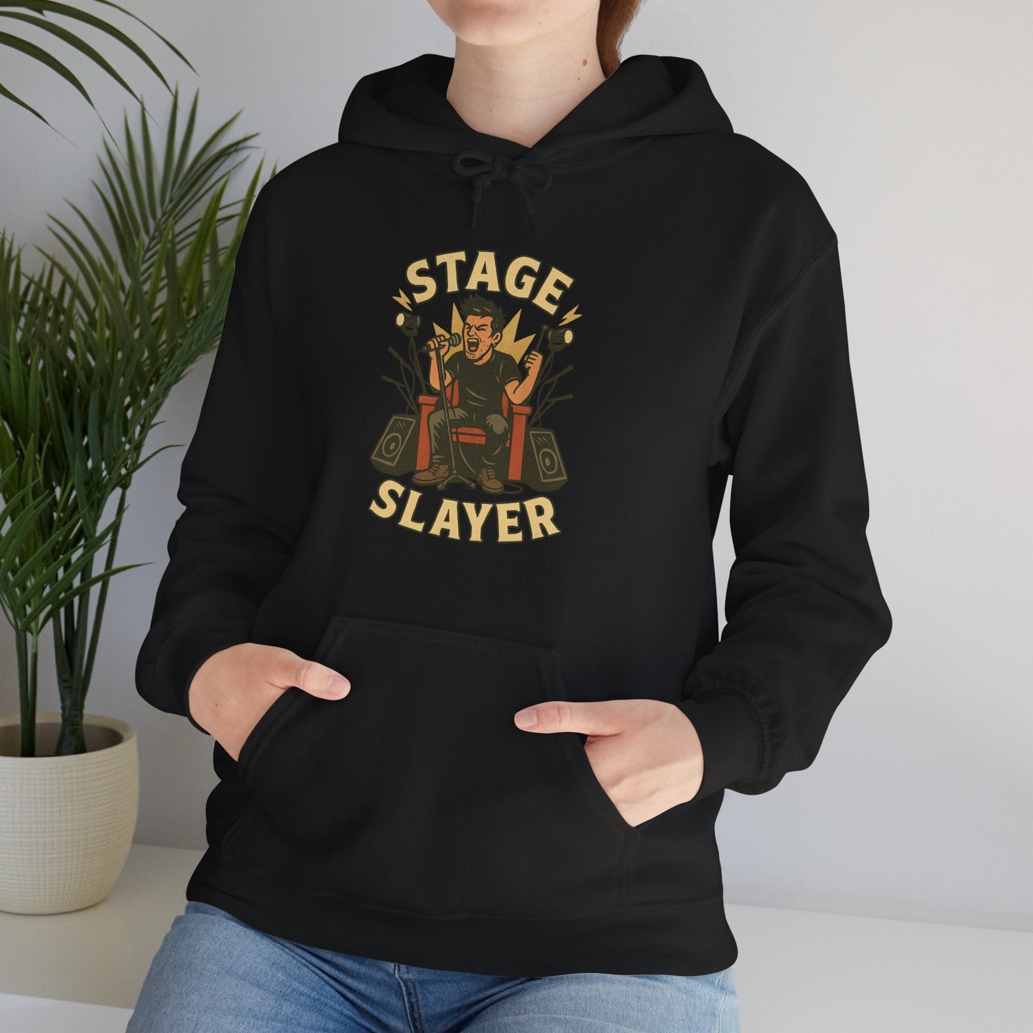 A woman wearing a Stage Slayer Hoodie