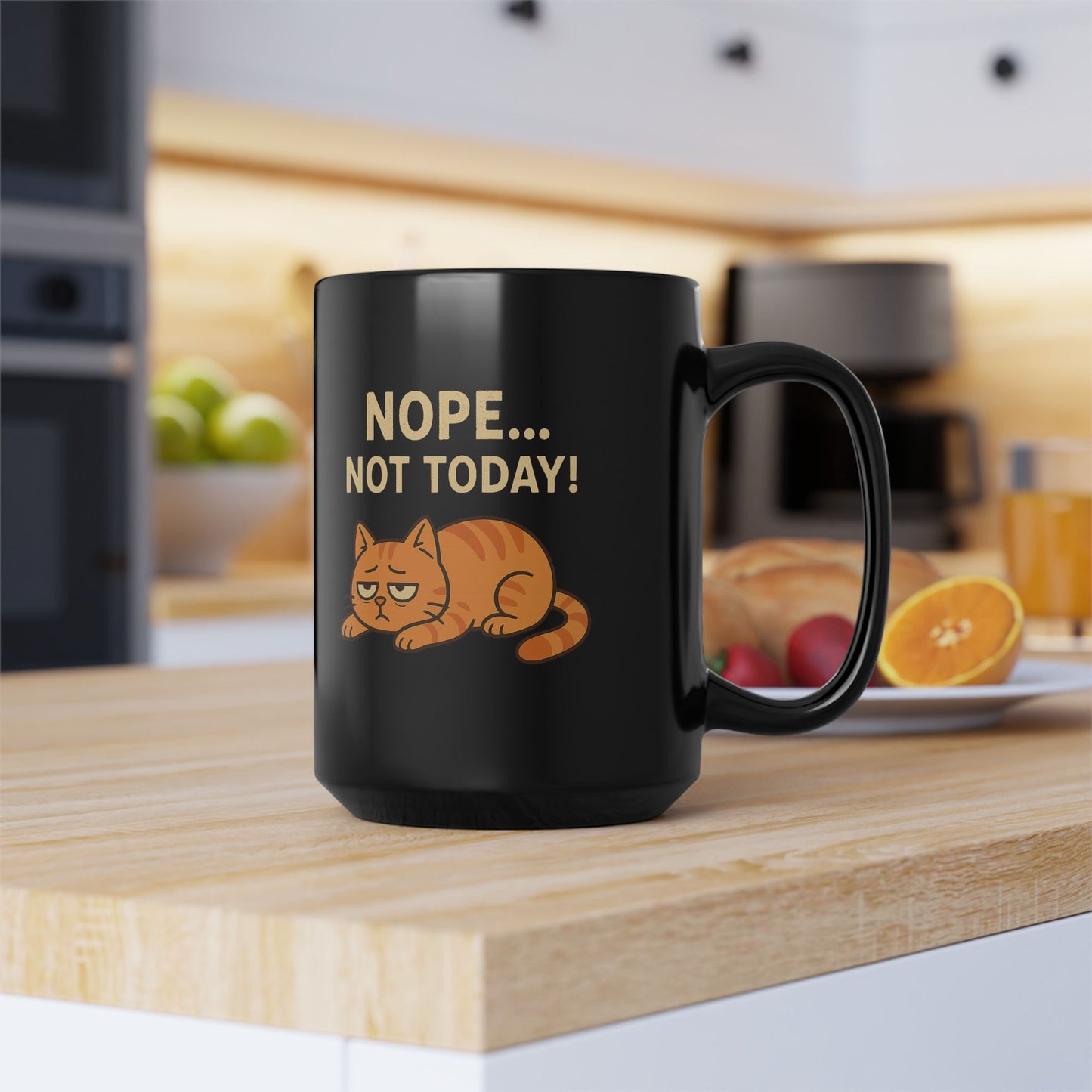 Nope Not Today - 15oz Black Funny Cat Mug - Lucky Spark