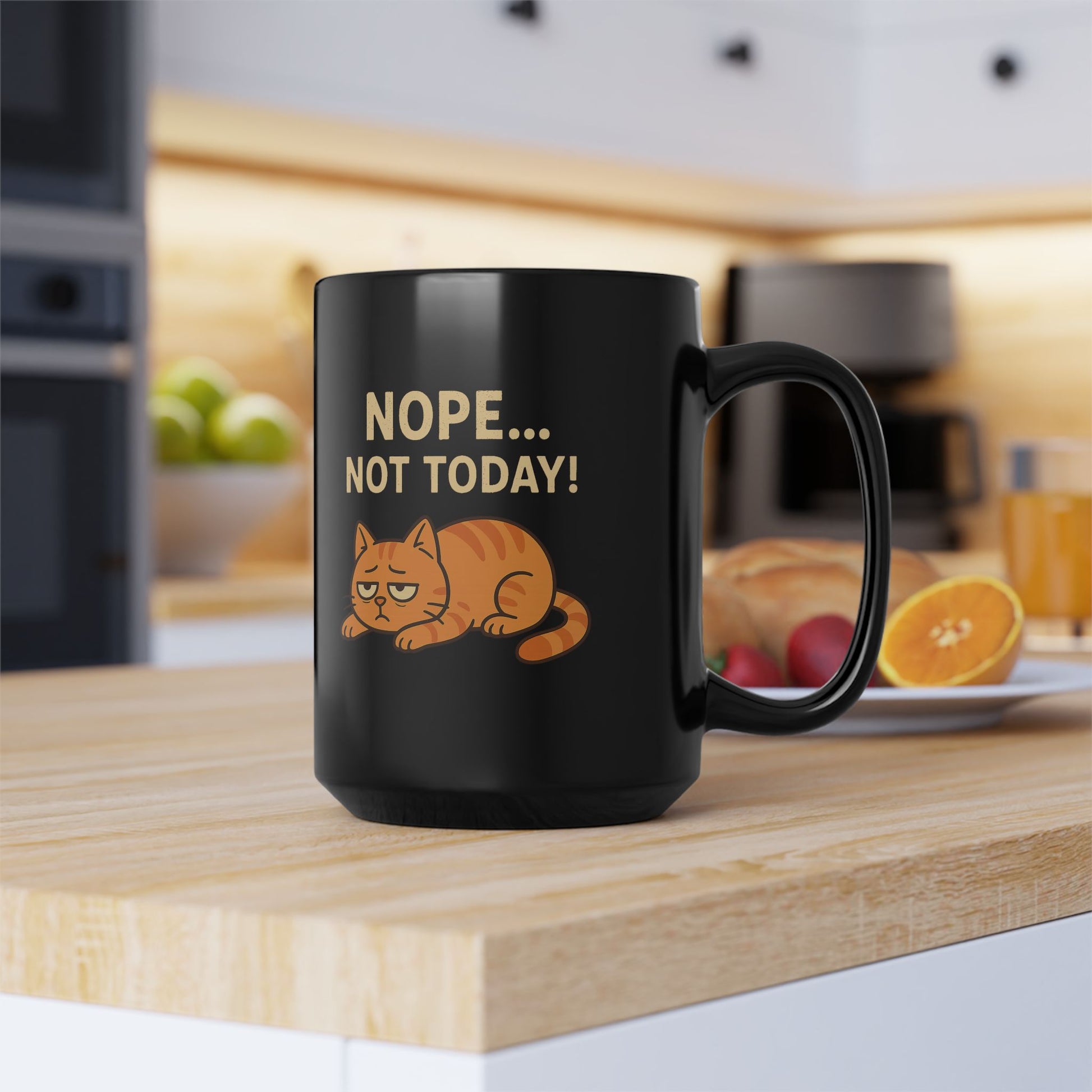 Nope Not Today - 15oz Black Funny Cat Mug - Lucky Spark