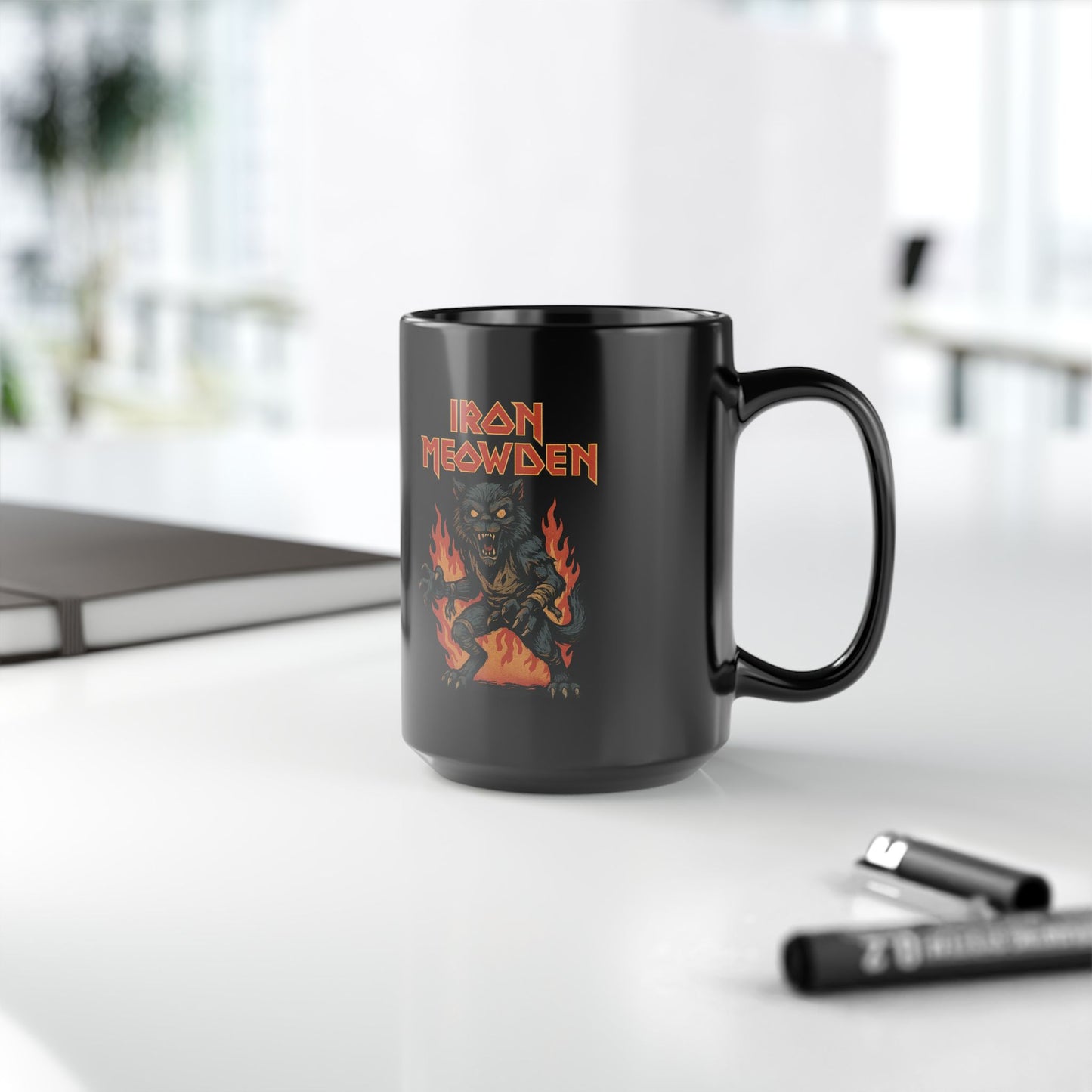 Iron Meowden Black Mug - Perfect Gift for Metal Fans, Cat Lovers, Coffee Lovers, Birthday, Halloween, Concerts