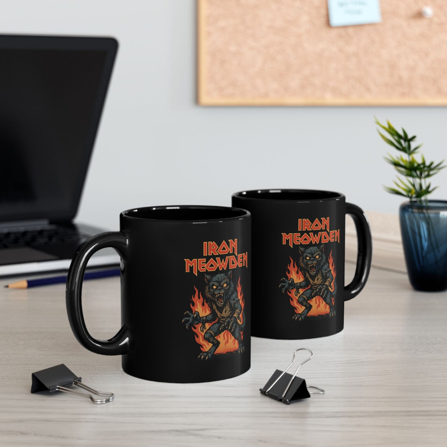 Iron Meowden Black Mug - Perfect Gift for Metal Fans, Cat Lovers, Coffee Lovers, Birthday, Halloween, Concerts