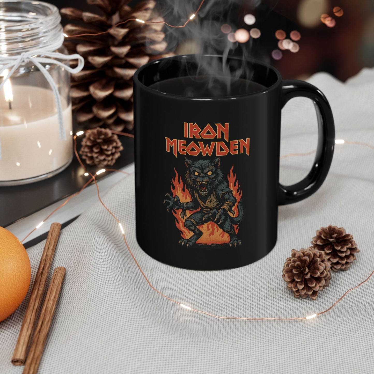 Iron Meowden Black Mug - Perfect Gift for Metal Fans, Cat Lovers, Coffee Lovers, Birthday, Halloween, Concerts