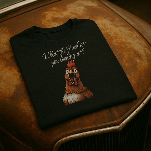 “What the Fuck Are You Looking At?” Funny Angry Chicken T-Shirt