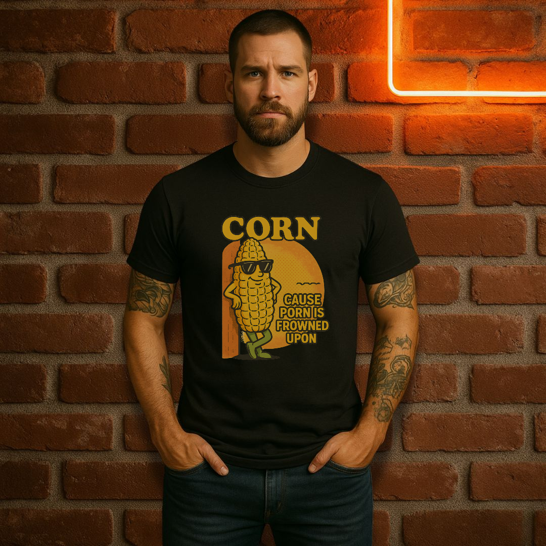 “Corn – ’Cause Porn Is Frowned Upon” – Funny Adult Humor T-Shirt