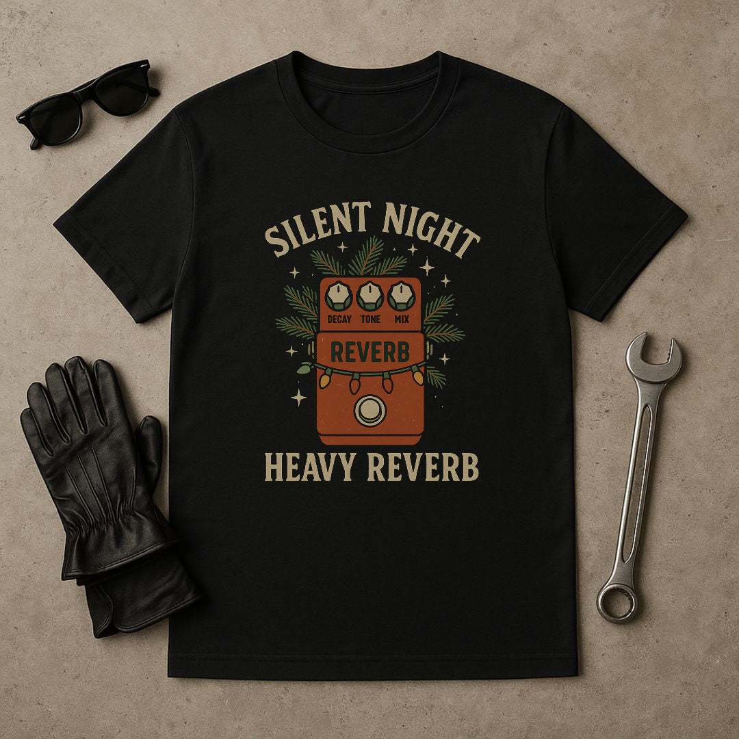 “Silent Night, Heavy Reverb” – Funny Guitar Pedal Christmas T-Shirt