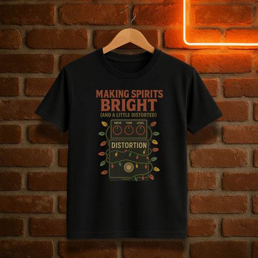 “Making Spirits Bright (and a Little Distorted)” – Funny Guitar Pedal Christmas T-Shirt