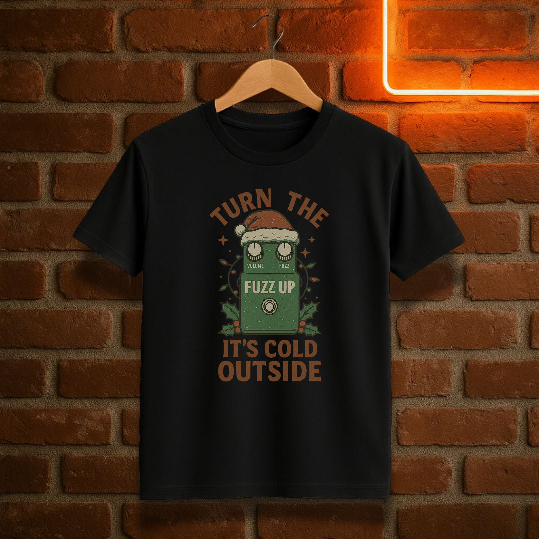 “Turn the Fuzz Up, It’s Cold Outside” – Funny Guitar Pedal Christmas T-Shirt