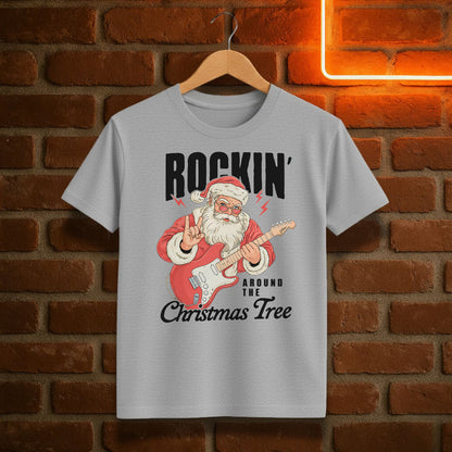 Rockin’ Around the Christmas Tree T-Shirt | Vintage Santa Guitar Christmas Tee