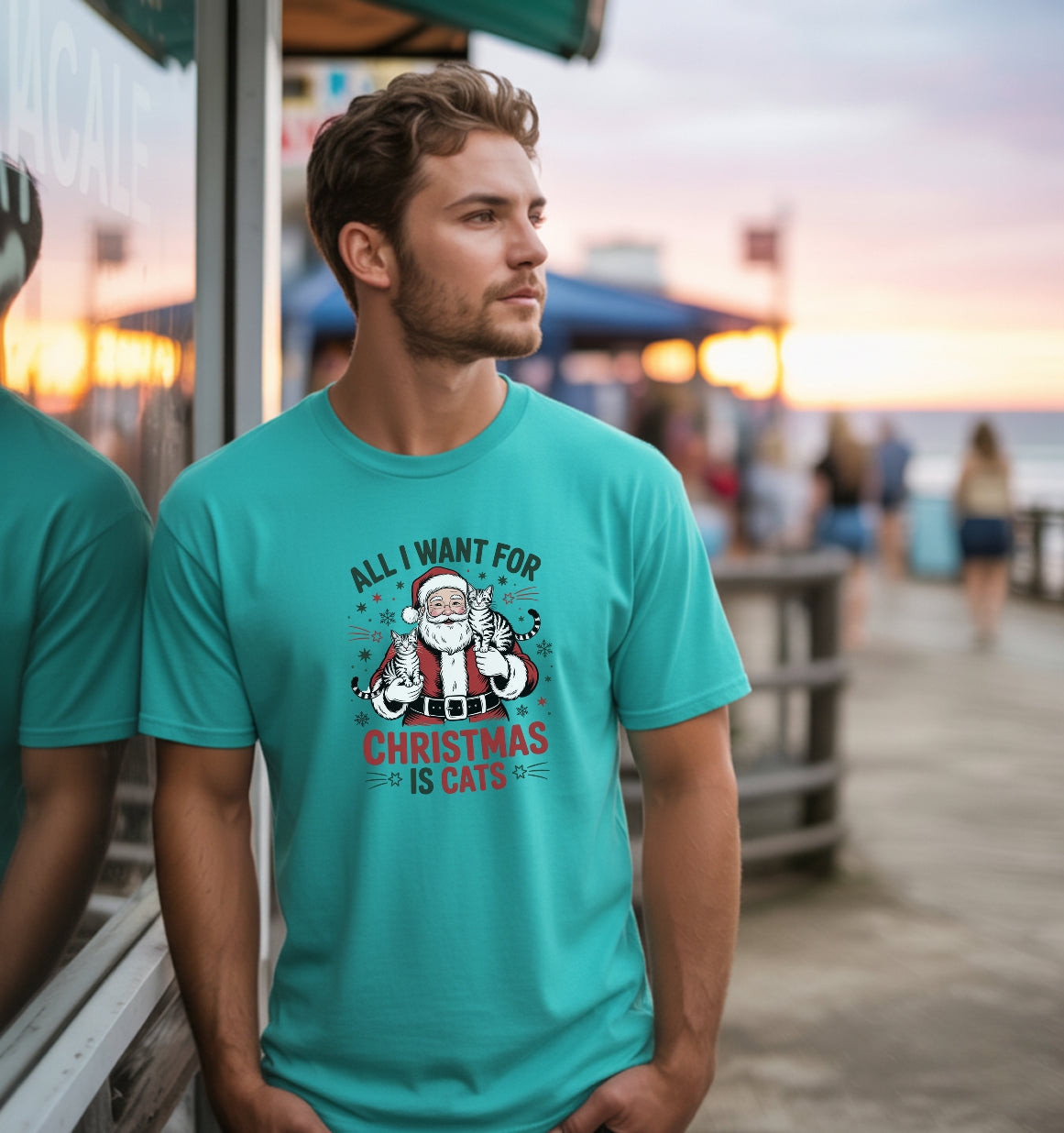 All I Want for Christmas Is Cats T-Shirt | Funny Santa Cat Lover Christmas Tee