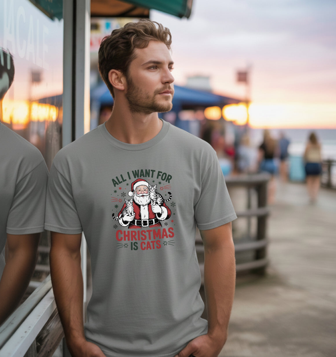 All I Want for Christmas Is Cats T-Shirt | Funny Santa Cat Lover Christmas Tee