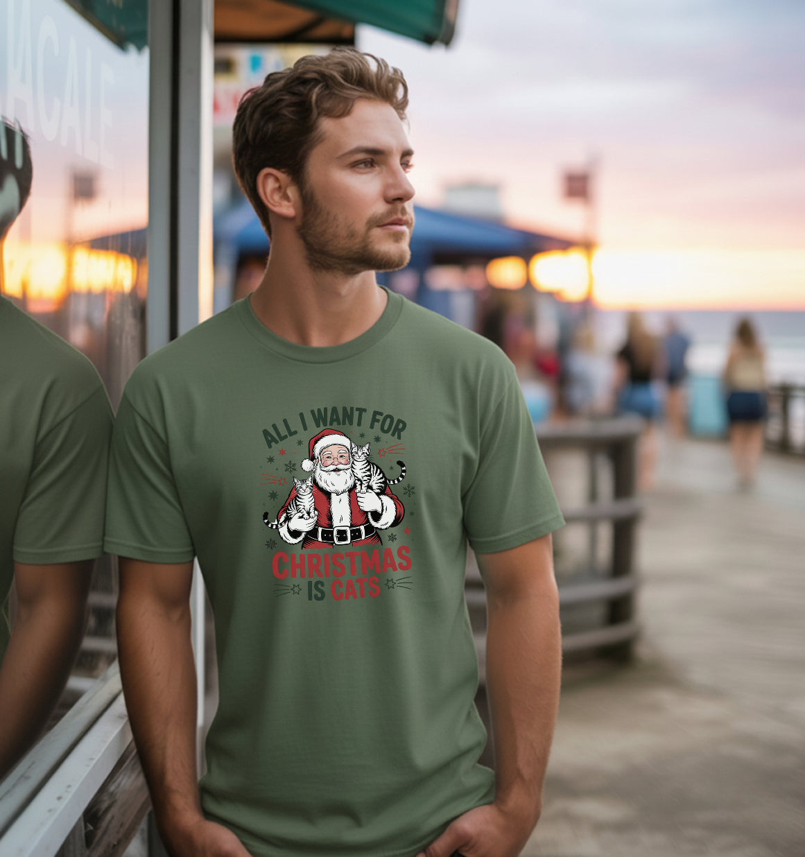 All I Want for Christmas Is Cats T-Shirt | Funny Santa Cat Lover Christmas Tee