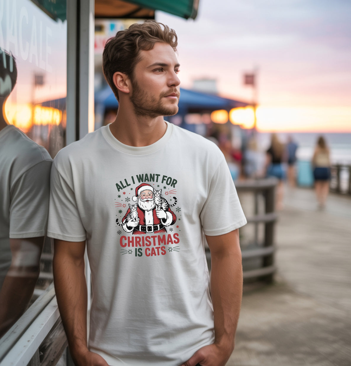 All I Want for Christmas Is Cats T-Shirt | Funny Santa Cat Lover Christmas Tee