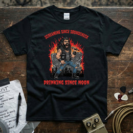 Screaming Since Soundcheck Drinking Since Noon | Funny Rock Singer Shirt featuring an energetic singer on stage.