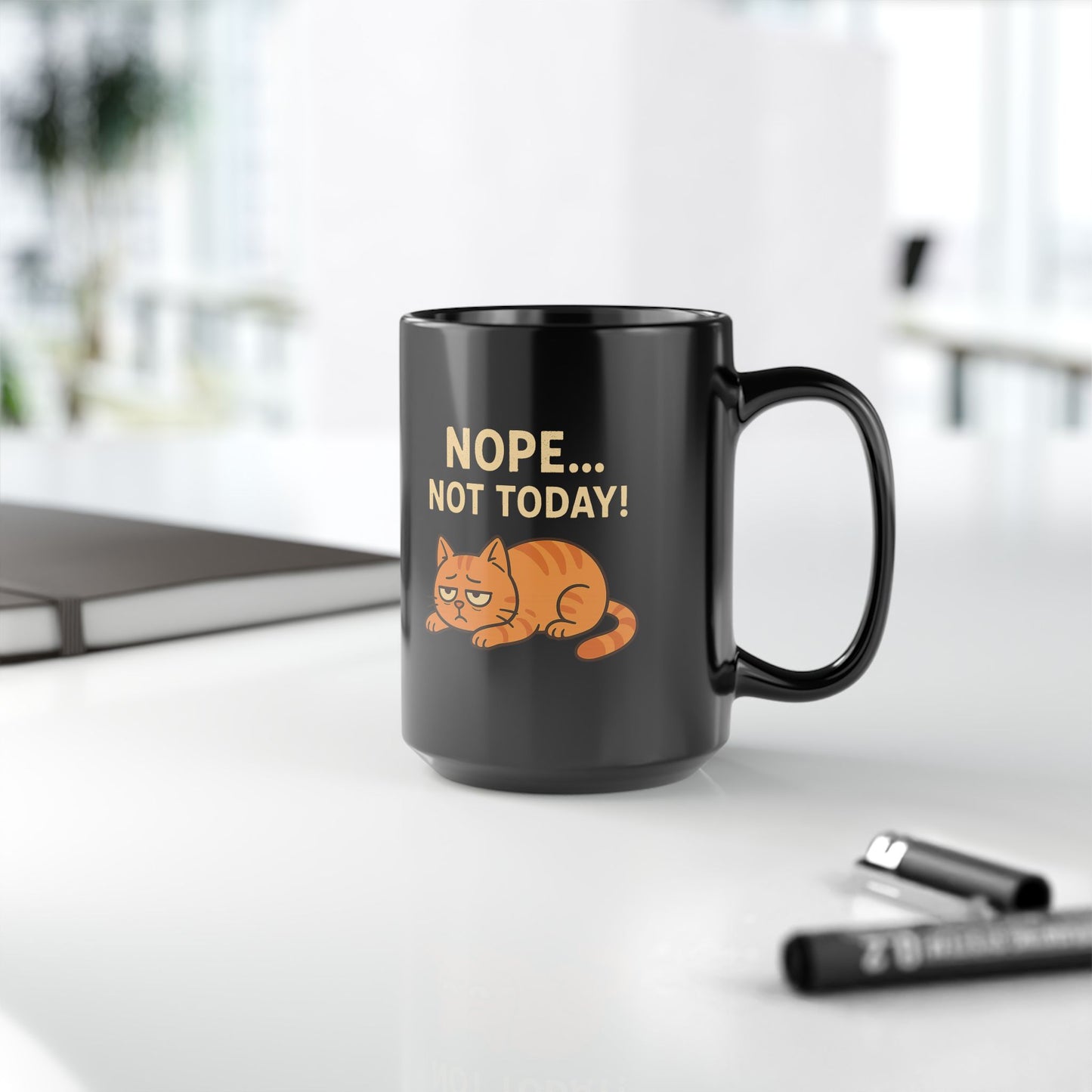 Nope Not Today - 15oz Black Funny Cat Mug - Lucky Spark