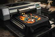 T-shirt with a graphic design being printed on a DTG printer