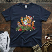 Christmas Cat / Kitten Playing With Lights Shirt featuring a playful kitty tangled in colorful lights.