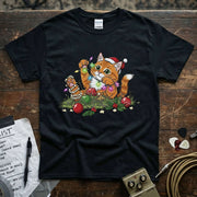 Christmas Cat / Kitten Playing With Lights Shirt featuring a playful cat in a festive scene.