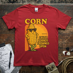 Corn – ’Cause Porn Is Frowned Upon Shirt in red, showcasing a cool corn character design, lightweight and comfy.