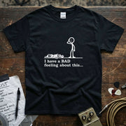 Deceased Santa Stick Figure Shirt featuring a stick figure with humorous text on a black premium tee by Lucky Spark.