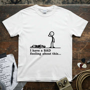Deceased Santa Stick Figure Shirt featuring a humorous stick figure design with text 'I have a BAD feeling about this...'. Lucky Spark.