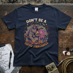 Don’t Be a Hippo-Twatamus Shirt featuring a vibrant hippo design on a navy tee by Lucky Spark.