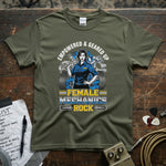 Empowered & Geared Up Women Mechanic T-Shirt featuring the text Female Mechanics Rock on a stylish tee.