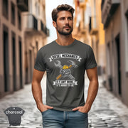 Diesel Mechanics If It Ain’t Broke It’s About to Be | Funny Diesel Mechanic T-Shirt modeled by a man in a city street.