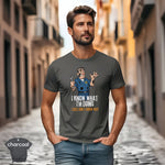I Know What I’m Doing I Just Don’t Know Why | Funny Mechanic T-Shirt modeled by a man in a stylish urban setting.
