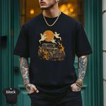 Ghost Hot Rod Halloween Shirt featuring a ghostly car design, soft black tee for Halloween enthusiasts.