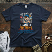 I Can Fix Anything Unless It’s Electric | Funny Mechanic T-Shirt featuring a cartoon mechanic with tools.