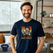 I Fix Cars Because I’m Hopeless at Relationships | Funny Mechanic T-Shirt model smiling in premium navy tee.